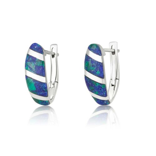 Sterling Silver Earrings, Curved Eilat Stone with Silver Stripes By M Judaica