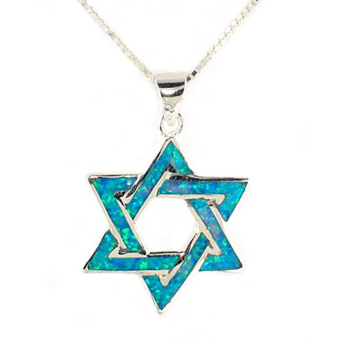 925 Sterling Silver and Opal Interlocked Star of David Pendant Necklace