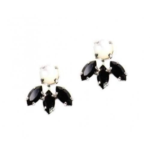 Amaro Handcrafted Earrings -- Plan ahead: Amaro Black and White Small Petal Earrings with Semi Precious Gemstones