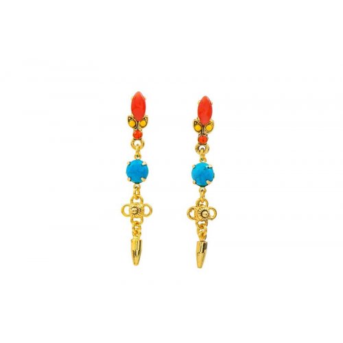 Amaro Custom Made, Plan Ahead. Dangle Earrings - Gold Plate, Semi-Precious Gems Turquoise & Fiery Orange