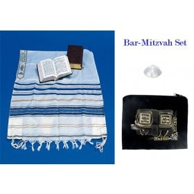 Basic Ashkenazi Tefillin & Tallit Bar-Mitzvah Set with Siddur in English Translation