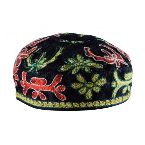 OUT OF STOCK      Black Bucharian Hand Embroidered Kippah