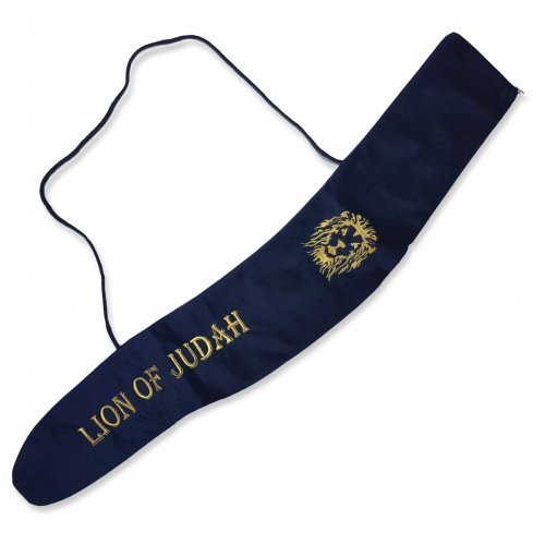 Blue Velvet Yemenite Shofar Bag Lion of Judah - Made for Shofars 36 to 46 inches