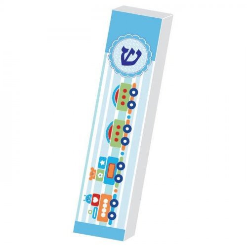 Dorit Judaica Children's Lucite Mezuzah Case Colorful Print - Choo Choo Train