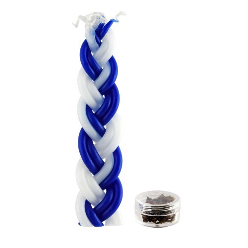 Havdalah Candle with Besamim Spice Holder, Blue and White