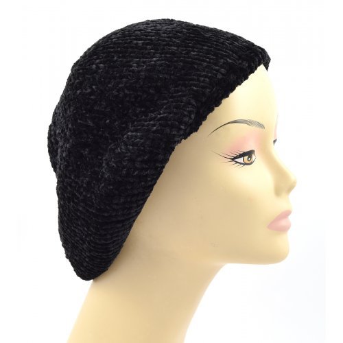 Knitted Women's Snood Beret with Inner Elastic Drawstring - Black