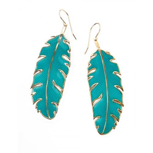 Sorry, Out of Stock. Large Turquoise Paradisaea Feather Earrings