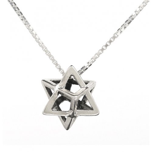 Merkaba Charm Necklace:  3D Sacred Geometry Star Tetrahedron in Sterling Silver