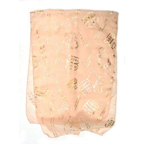 Pastel Peach Chiffon Head Scarf - Gold Ten Commandments Design