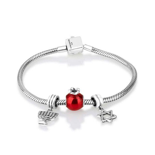 Pomegranate, Star of David and Menorah Charm Bracelet By M Judaica Jewelry