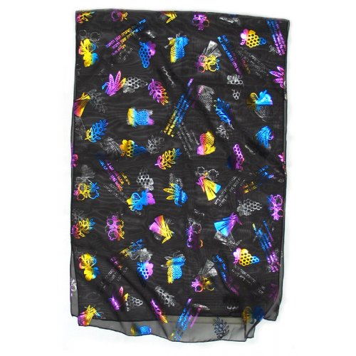 Rich Black Background Chiffon SCarf with 7 Species