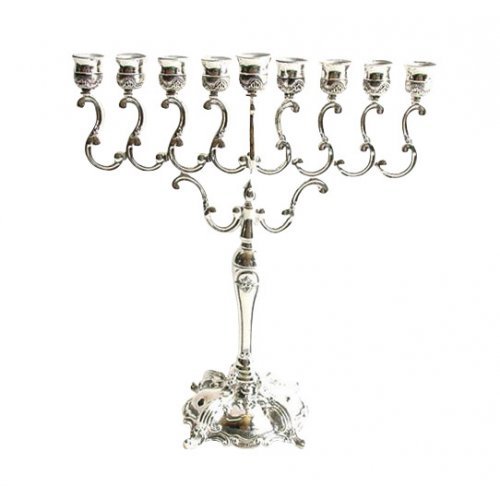 Elegant Classic Nickel Chanukah Menorah By Hoshen Judaica