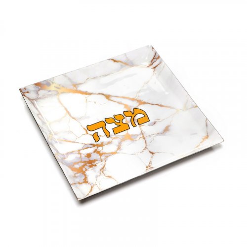 Stainless Steel Matzah Tray for Pesach Passover - White-Gold Marble Design