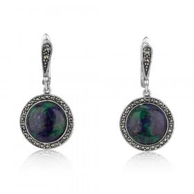 Sorry, Out of Stock. Sterling Silver Earrings with Decorative Circular Eilat Gem and Marcasite Stones