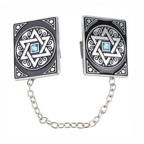 Tallit Prayer Shawl Clips:  Star of David with Blue Stone